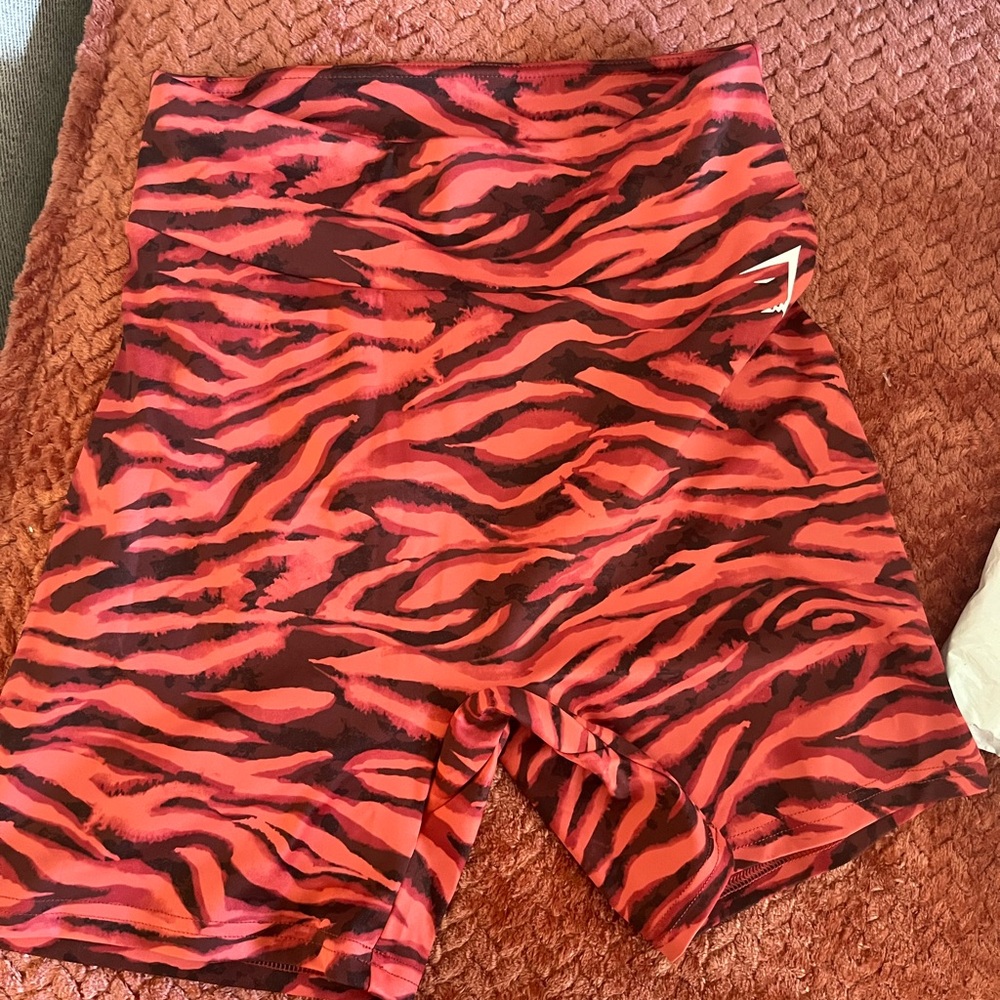 Gymshark Red and Black Tiger Print Bike Shorts